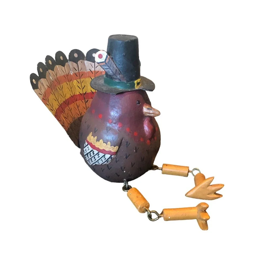 EUC‎ 90s VTG Thanksgiving Fall Turkey Pilgrim Shelf Sitter Figurine Hand Painted